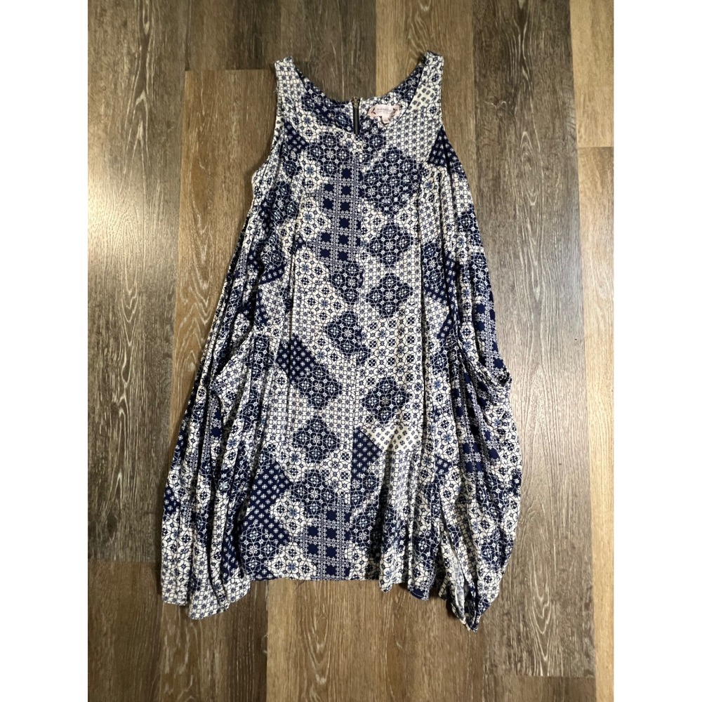 Nanette Lepore Swing Dress Womens 6 Blue White Patchwork Geometric Sleeveless